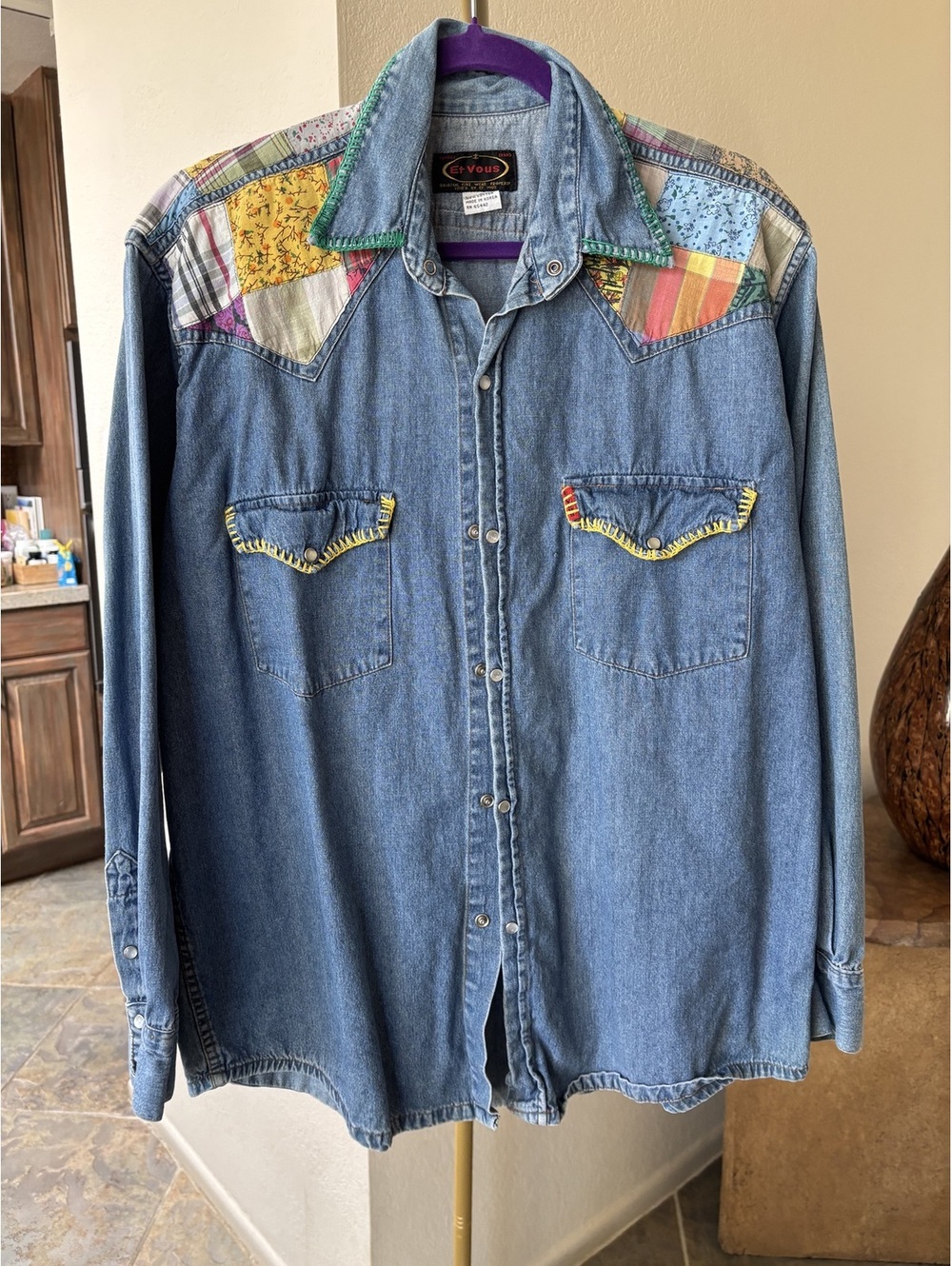 Vintage 1980s Et Vous patchwork western denim shirt Size 2